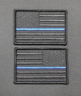 Blackout Thin Blue Line United States Flag Morale Patch Set