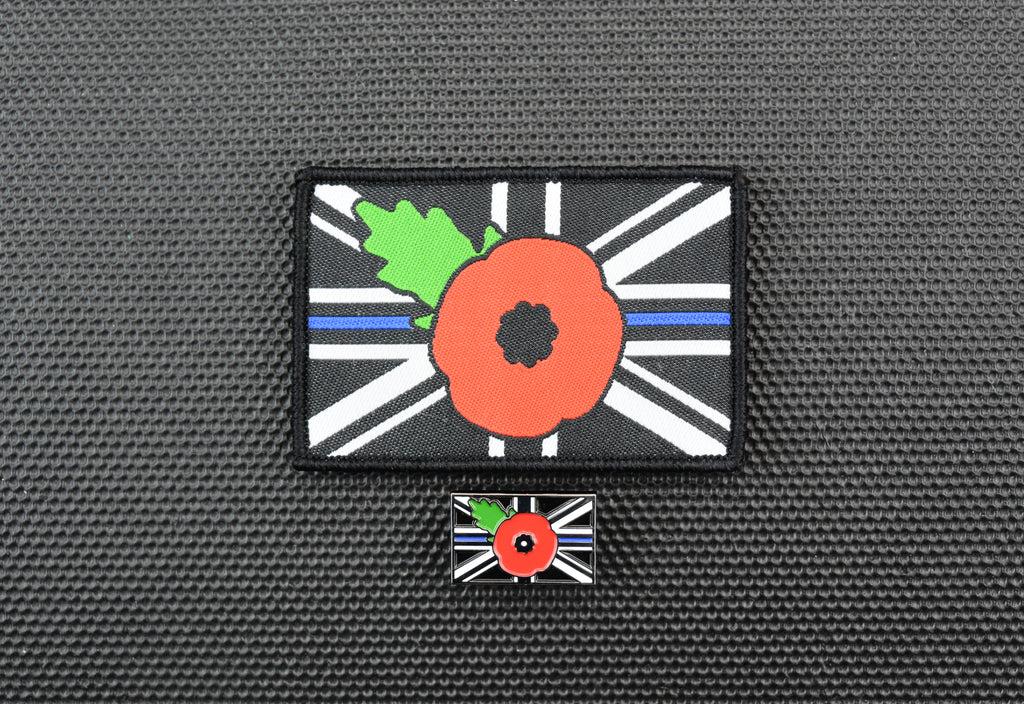 Thin Blue Line UK Flag/Poppy Pin & Patch Set