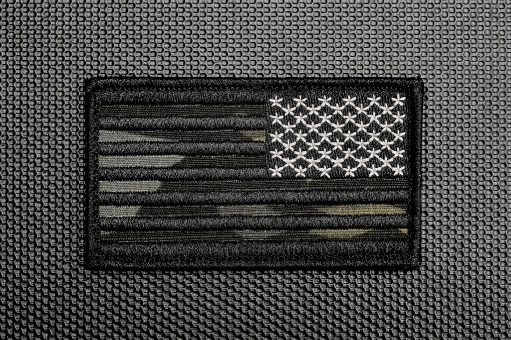 Multicam Black US Flag Embroidered Patch Set