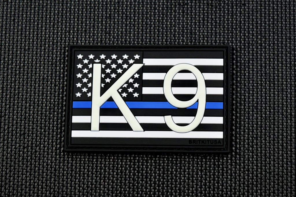 K9 US Flag 3D PVC Morale Patch -Thin Blue Line GITD