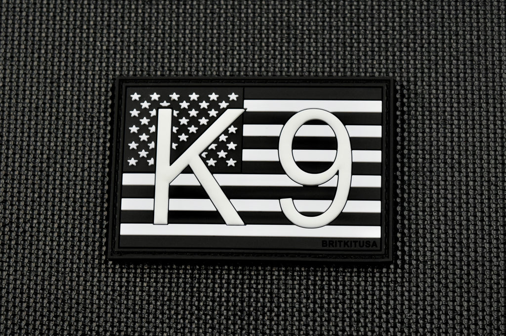 K9 US Flag 3D PVC Morale Patch - B&W GITD