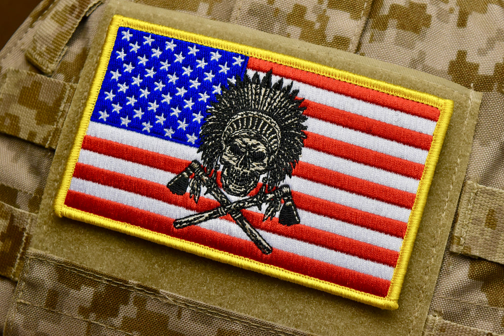 Large Indian Chief Skull American Flag Patch