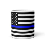 Thin Blue Line US Flag White Glossy Mug