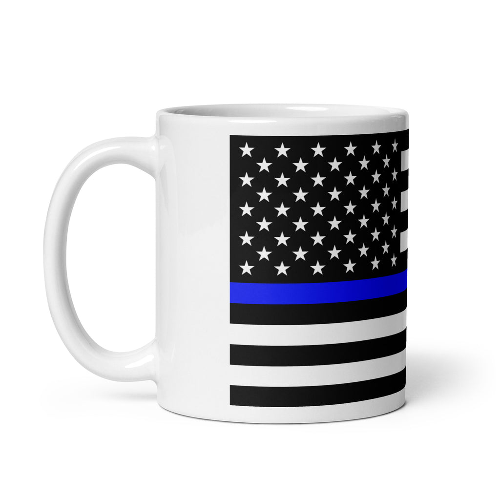 Thin Blue Line US Flag White Glossy Mug