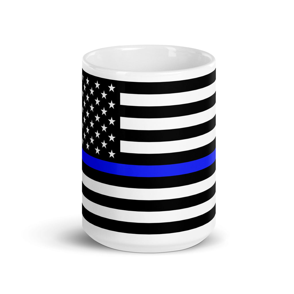 Thin Blue Line US Flag White Glossy Mug