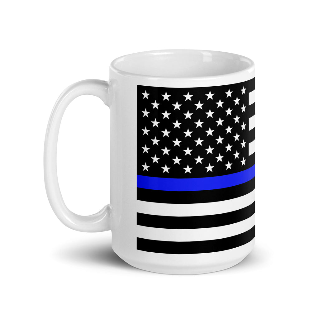 Thin Blue Line US Flag White Glossy Mug