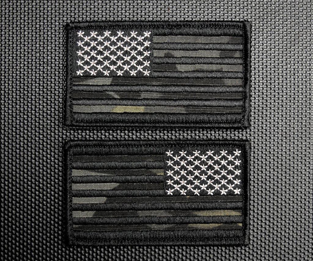Multicam Black US Flag Embroidered Patch Set