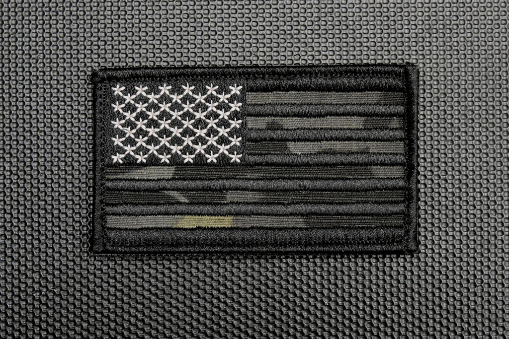 Multicam Black US Flag Embroidered Patch Set