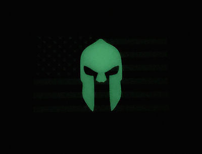 US Spartan Helmet Flag PVC GITD Morale Patch - Woodland