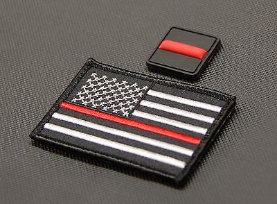 Thin Red Line United States Flag & 3D PVC Button Patch Set Firefighter EMT