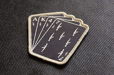 AK47 Playing Cards Woven Morale Patch - Tan On Black