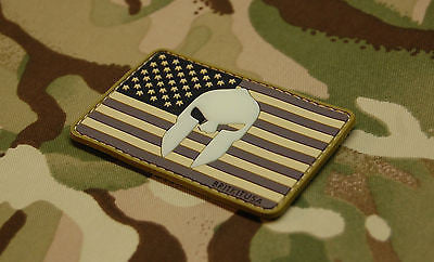 US Spartan Helmet Flag PVC GITD Morale Patch - Urban