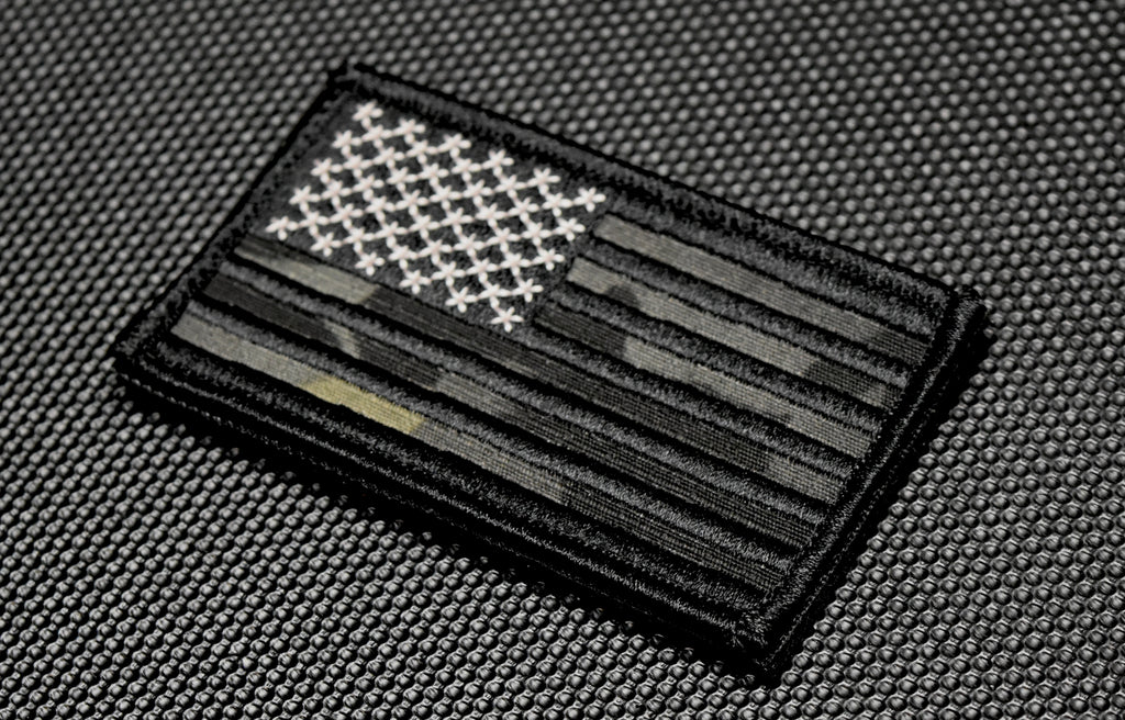 Multicam Black US Flag Embroidered Patch Set