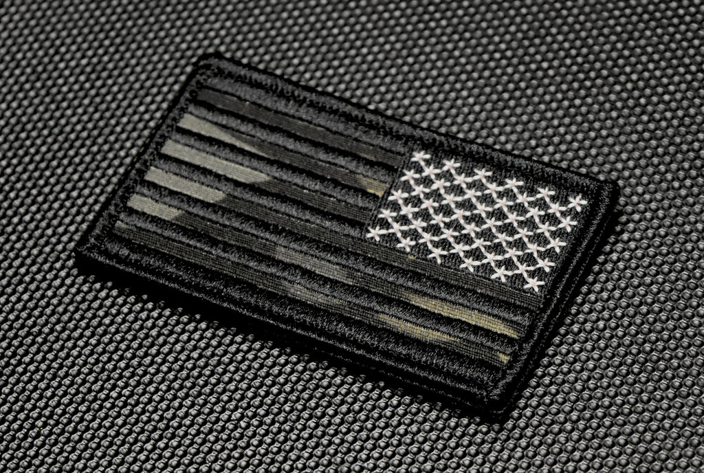 Multicam Black US Flag Embroidered Patch Set