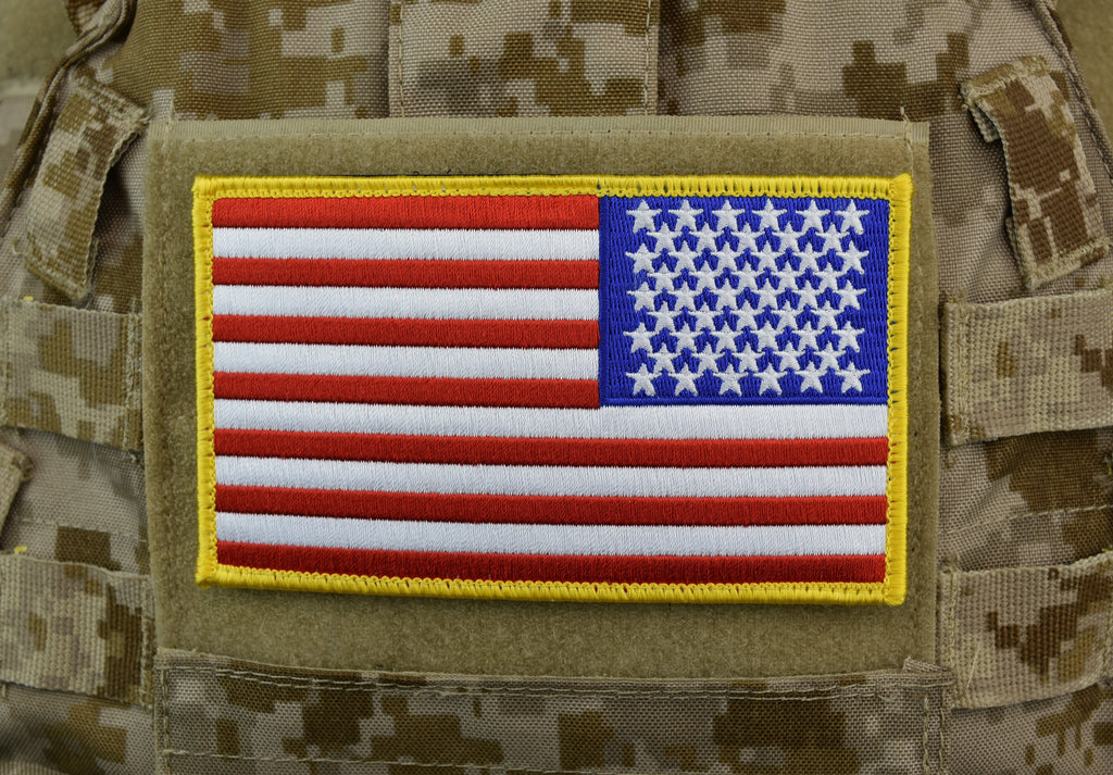 U.S. Flag Patch in Color w/ Gold Border - Reverse