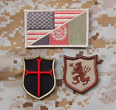Gold Squadron Patch Set - US/Afghan Flag, Crusader & Lion