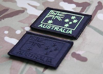Covert Black / Lime Green & Black Australian Flag Patch Set