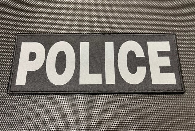 8 X 3 Woven POLICE Placard Patch-Black & Gray