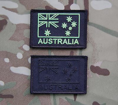 Covert Black / Lime Green & Black Australian Flag Patch Set