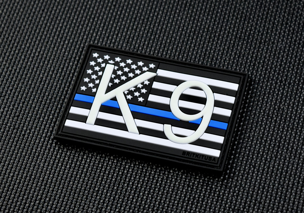 K9 US Flag 3D PVC Morale Patch -Thin Blue Line GITD