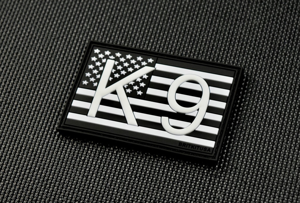 K9 US Flag 3D PVC Morale Patch - B&W GITD